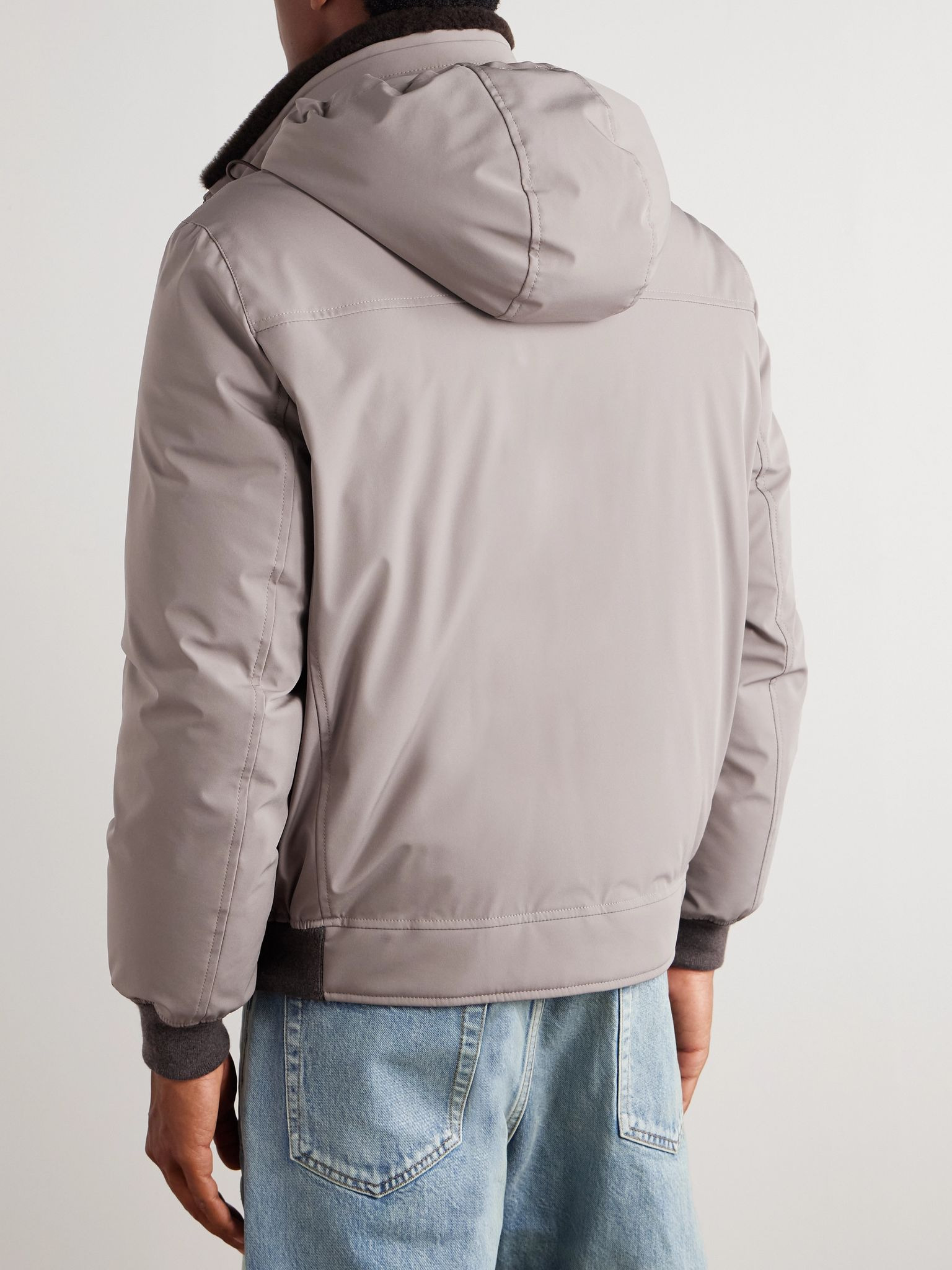Shearling and Cashmere-Trimmed Padded Shell Hooded Down Jacket Brown - 4