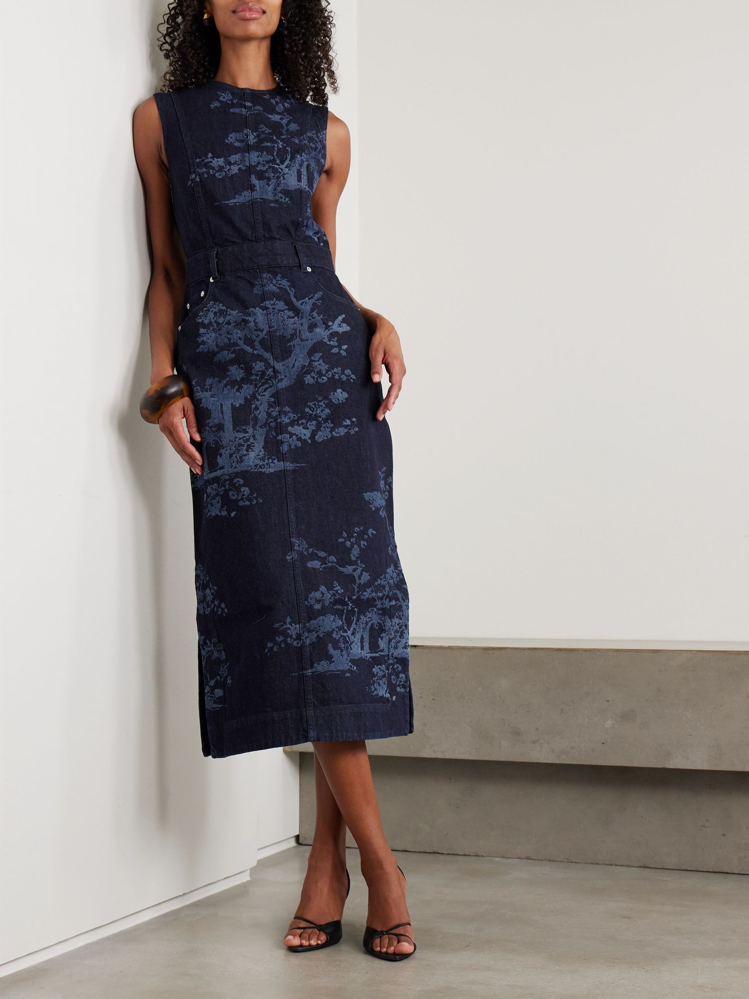 Printed denim midi dress Indigo - 2