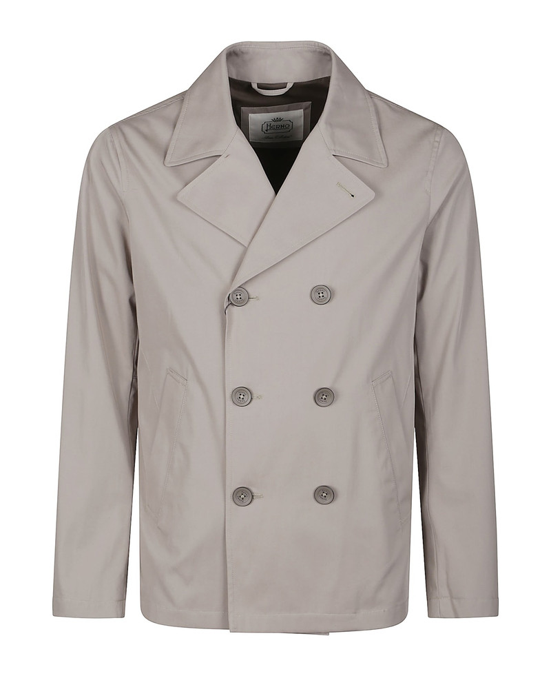 Herno Dean Double-Breasted Cotton-Gabardine Peacoat Beige outlook
