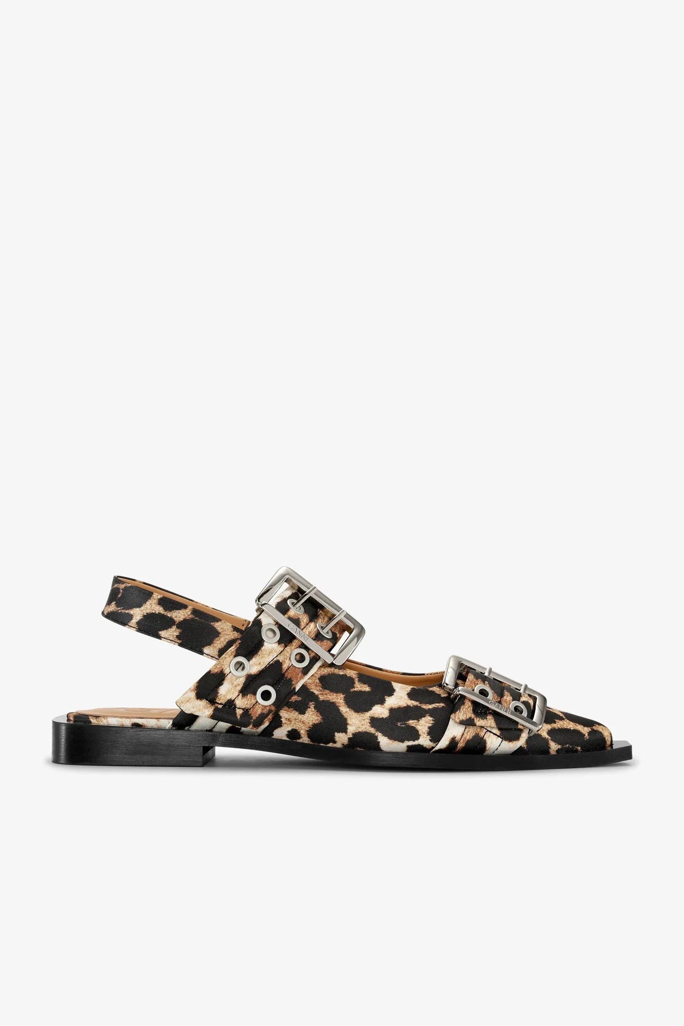 LEOPARD SATIN FEMININE BUCKLE BALLERINAS - 1