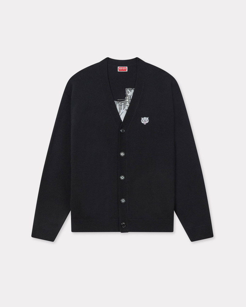 'KENZO Happy Tiger' embroidered cardigan in cotton merino wool 1