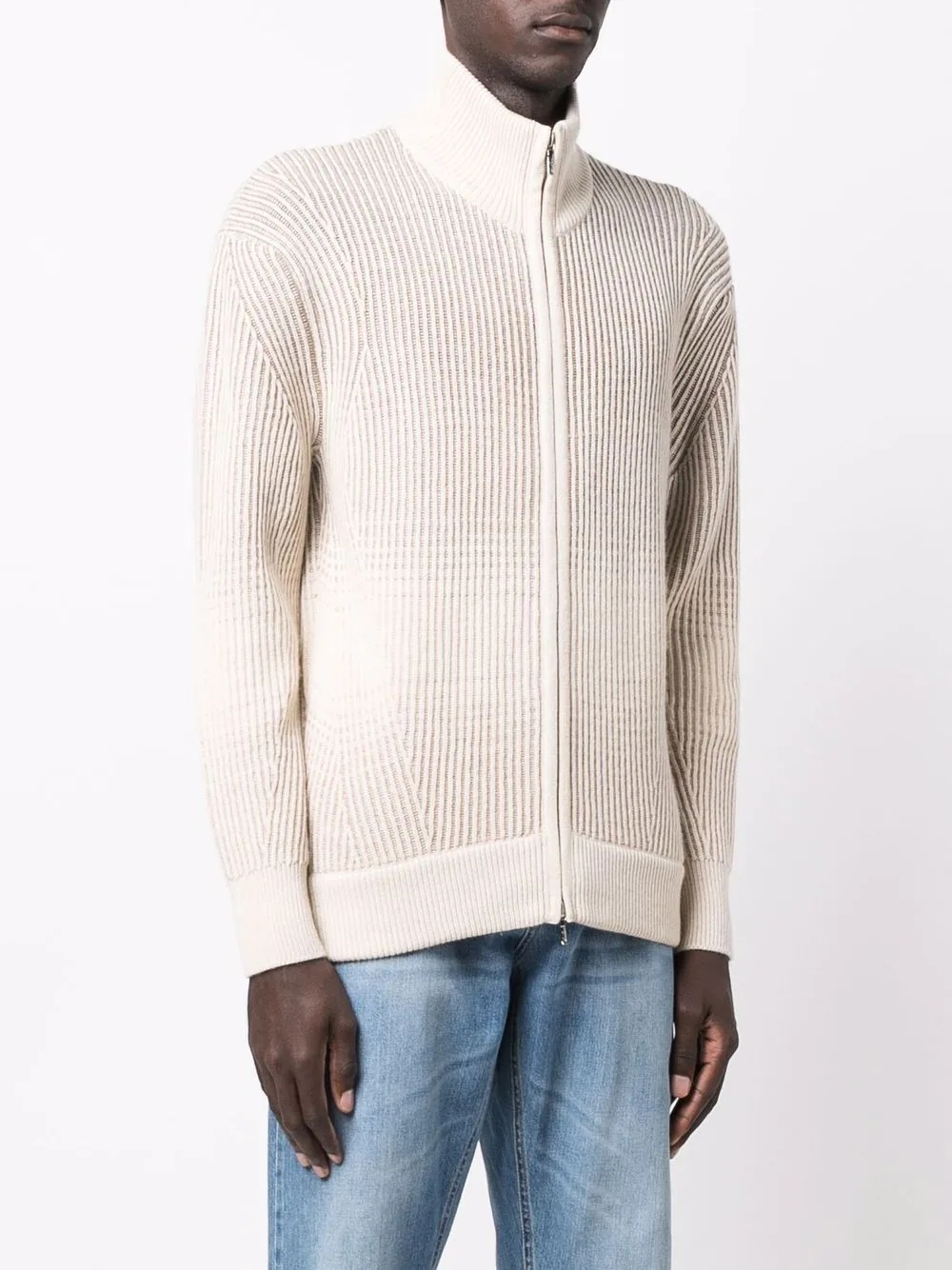 ribbed-knit zip-up jumper - 3