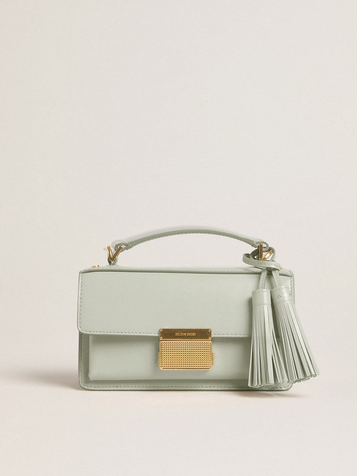Small Venezia Bag in mineral-gray boarded leather with gold details - 5
