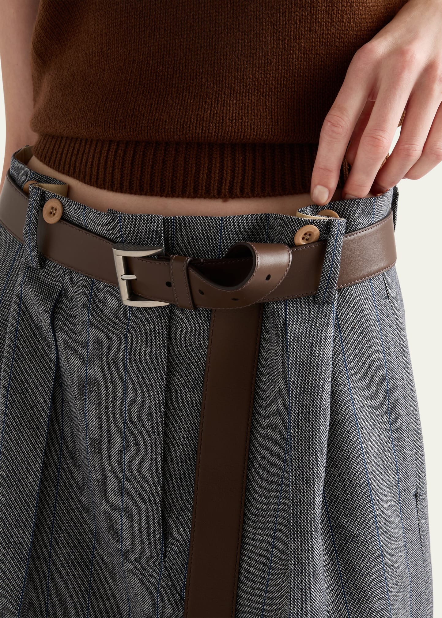 Gessato Belted Paperbag Skirt - 4
