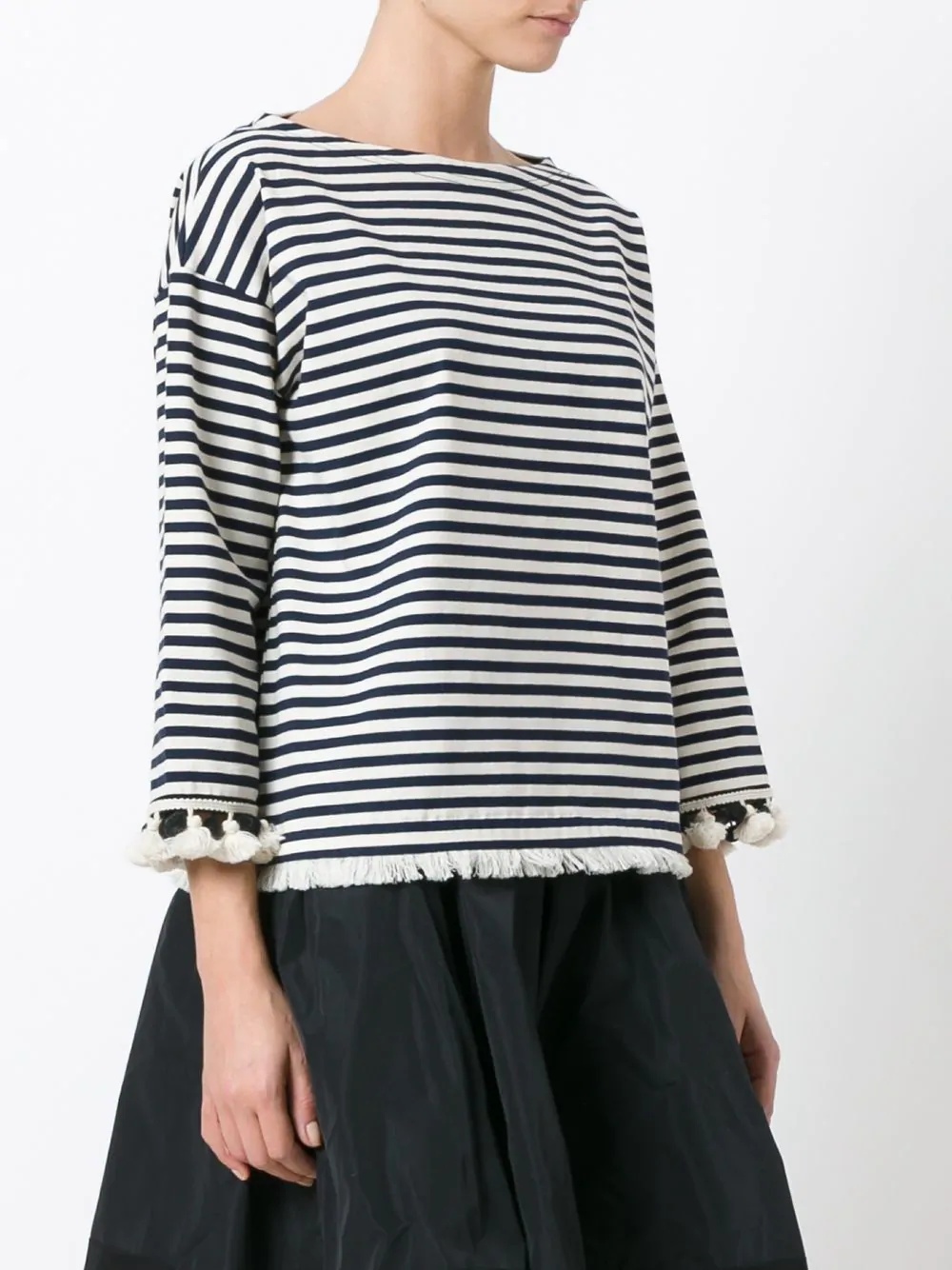 pom pom fringed trim striped top - 3