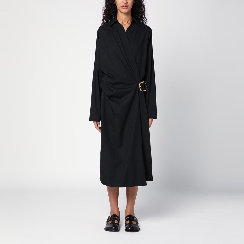 Black belted dress in wool and cashmere - 1