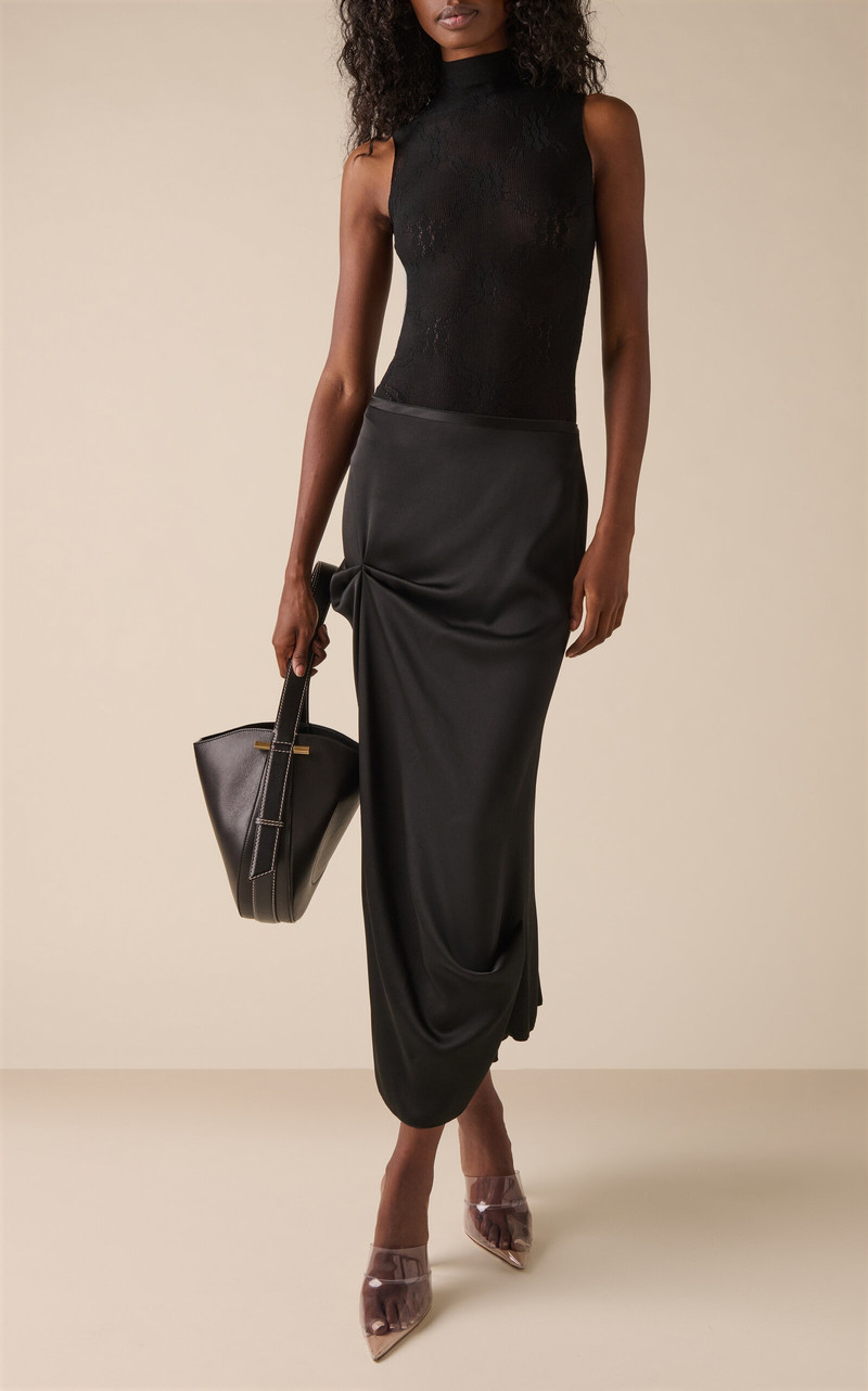 Victoria Beckham Draped Satin Midi Skirt black outlook