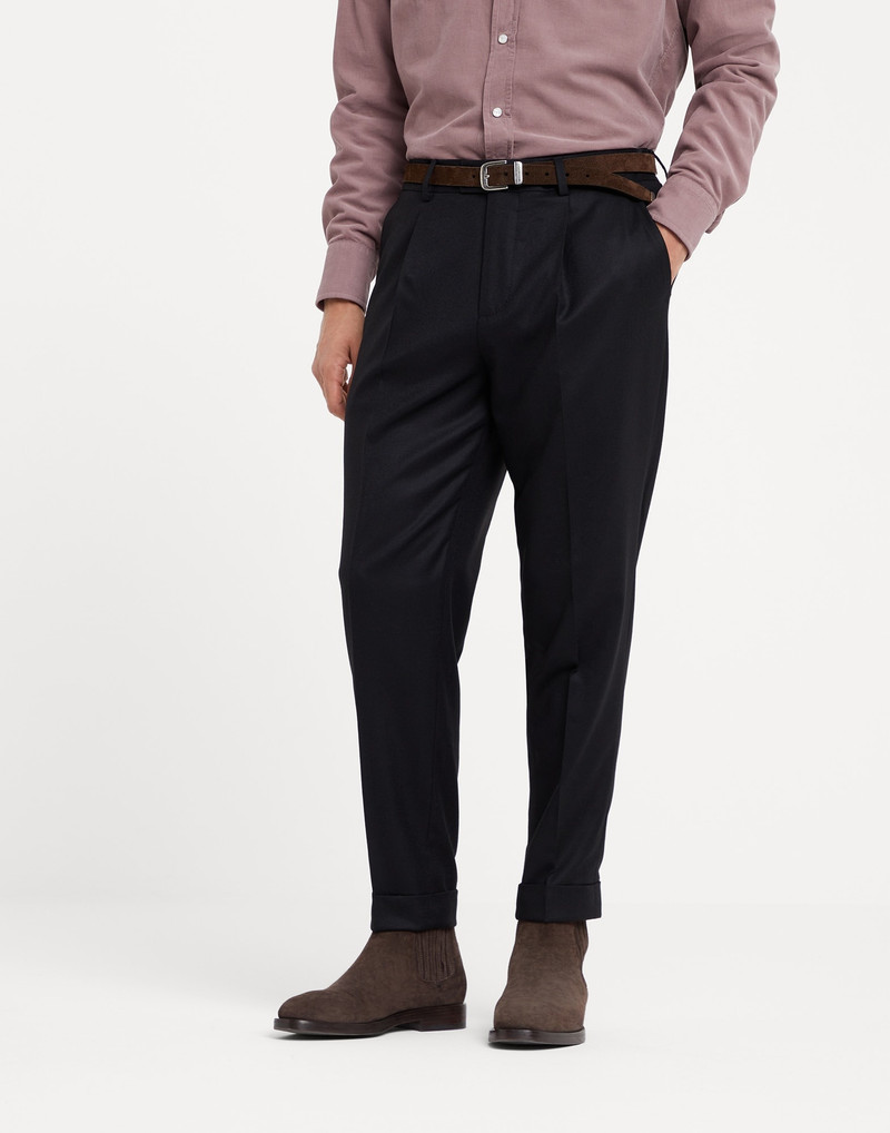Virgin wool flannel leisure fit trousers with pleat 1