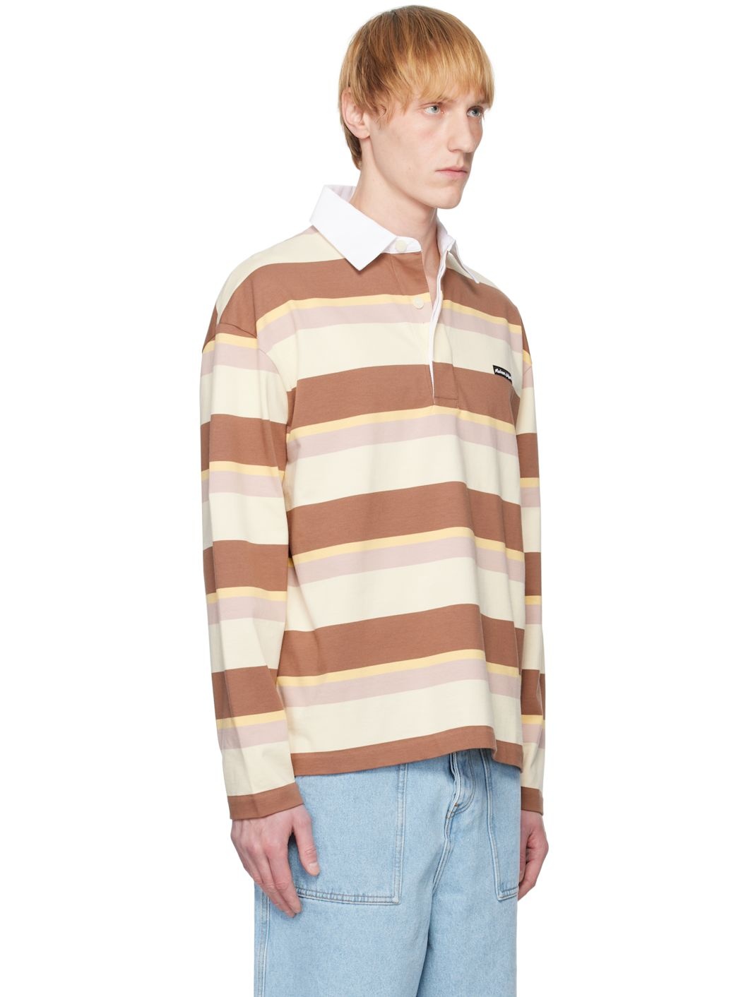 Beige & Brown Striped LS Oversize Polo - 2
