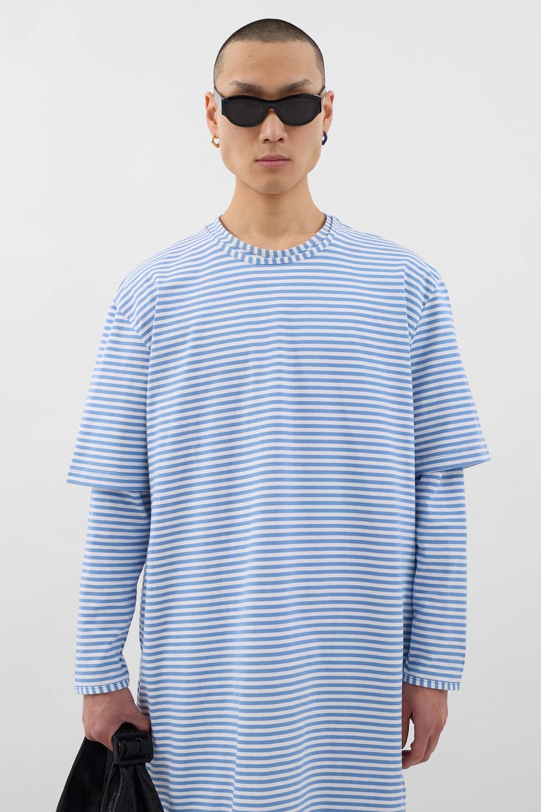 LONG MEGA OVER T-SHIRT / azure & optical white stripes - 2
