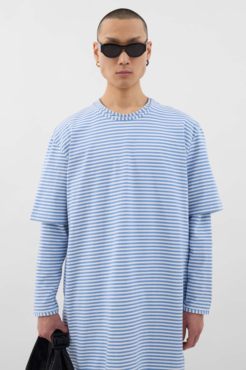 SUNNEI LONG MEGA OVER T-SHIRT / azure & optical white stripes outlook