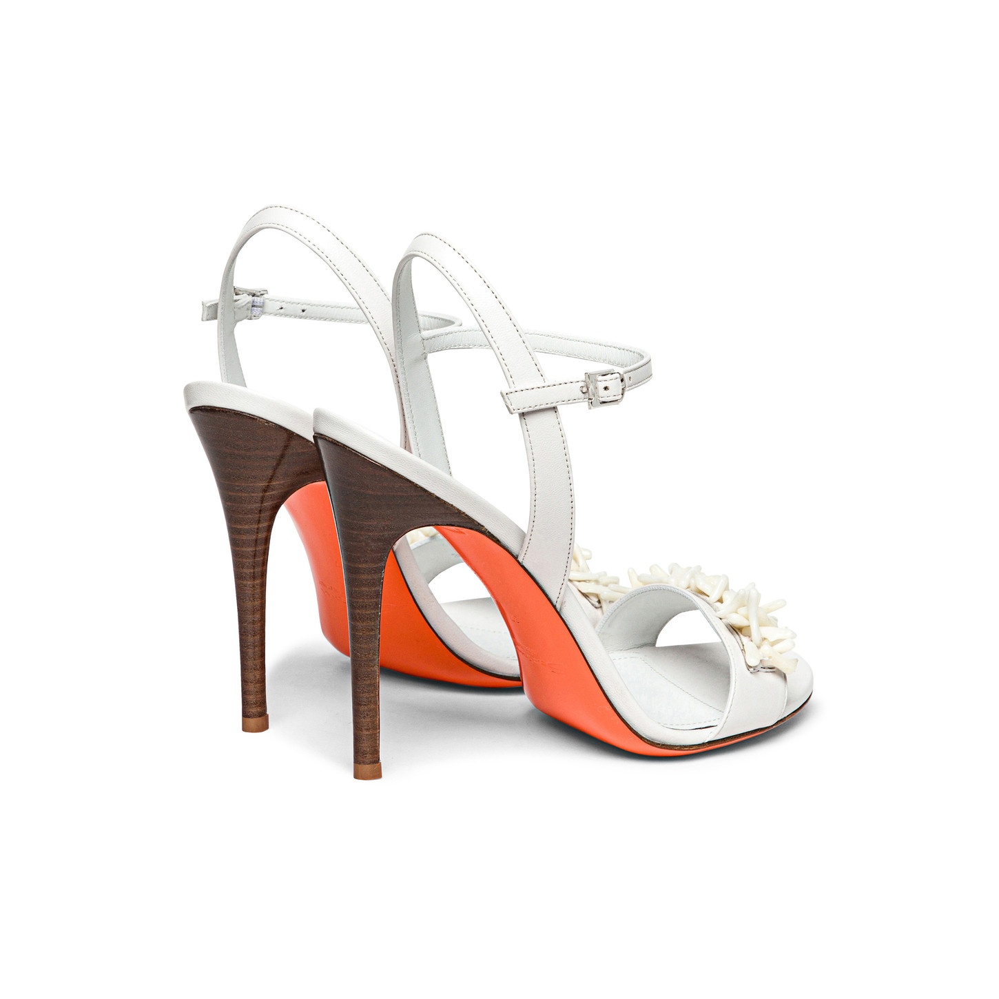 Women's white leather and corals high-heel sandal - 3
