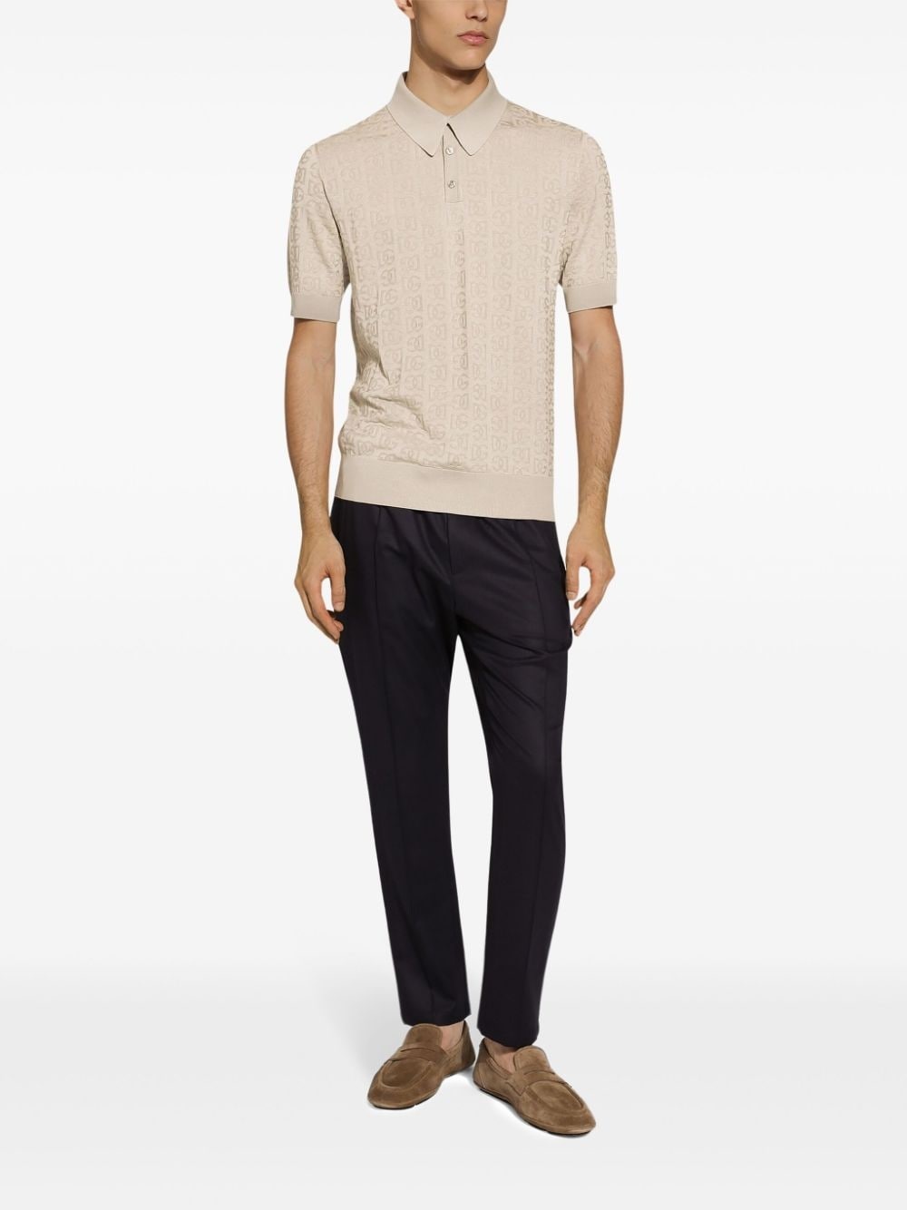 monogram-jacquard silk polo shirt - 3