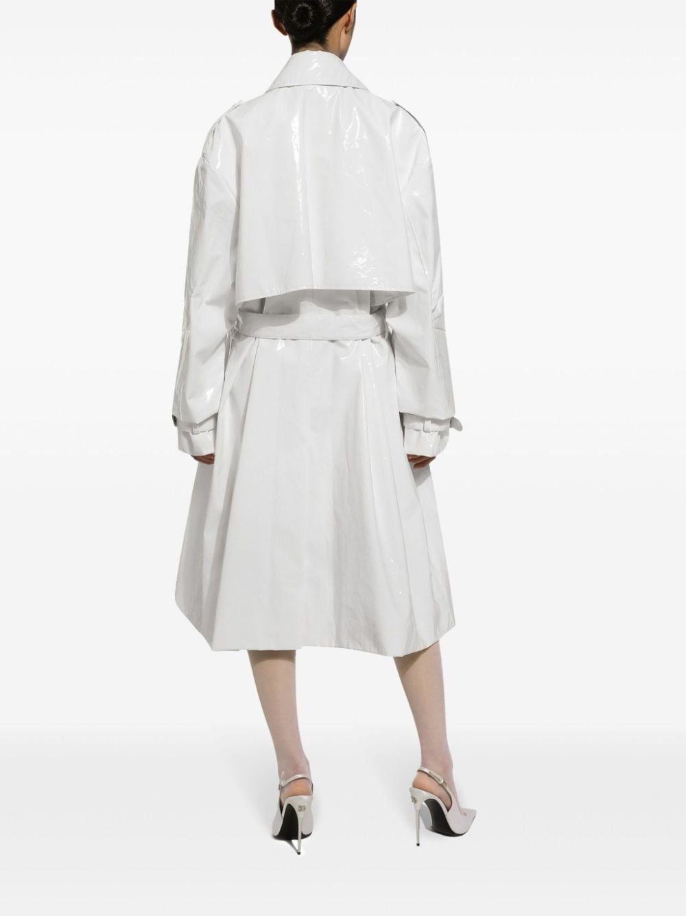 belted patent-finish trench coat - 4