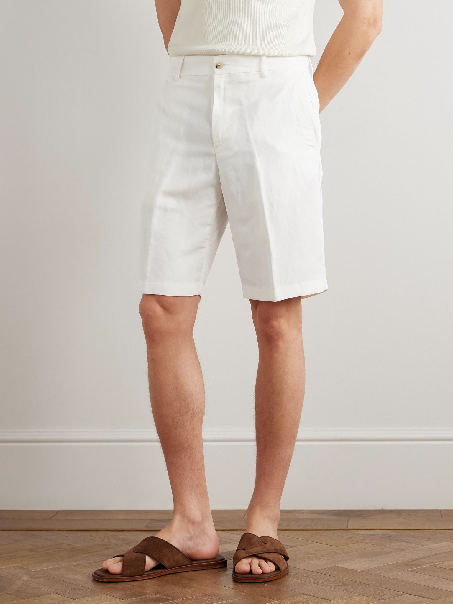 Linen and Silk-Blend Shorts White - 3