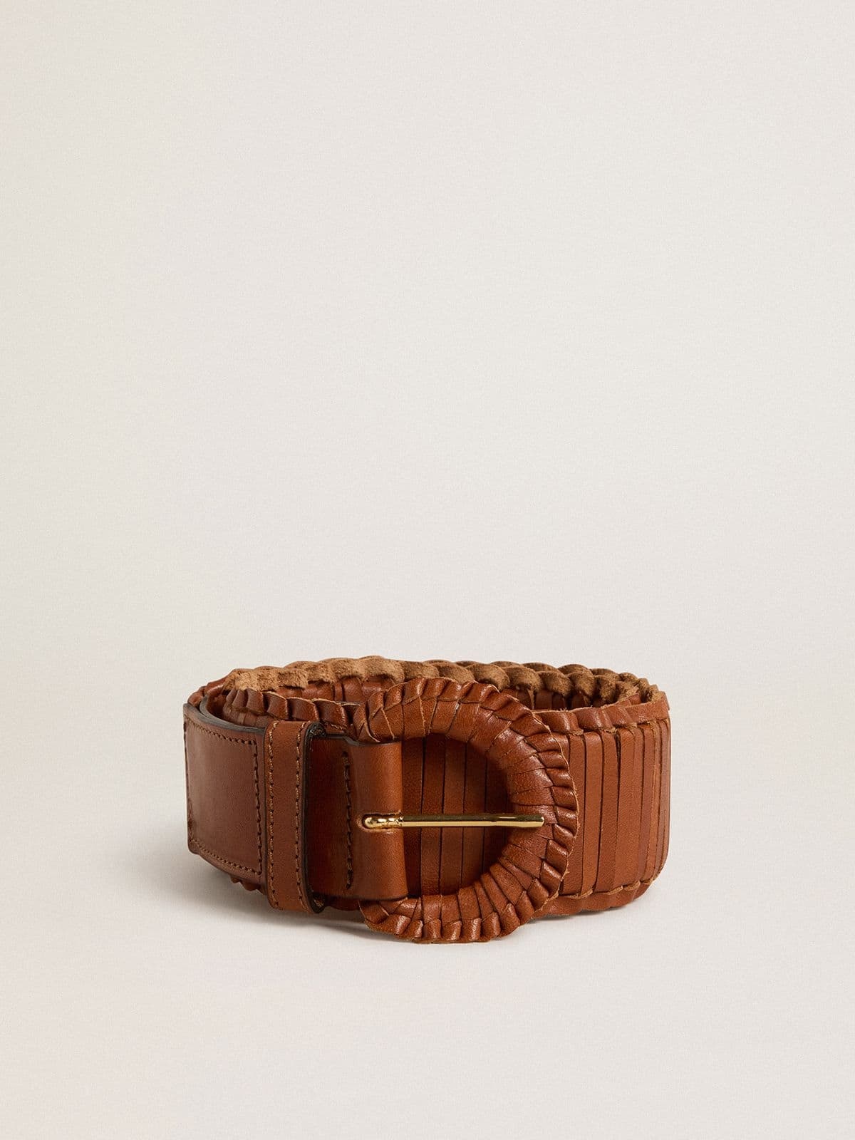 Women's tobacco-colored woven leather belt - 1