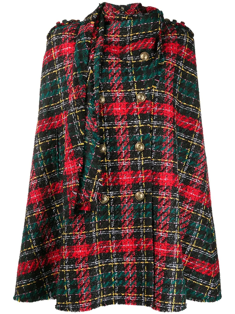 tartan-pattern tweed cape - 1