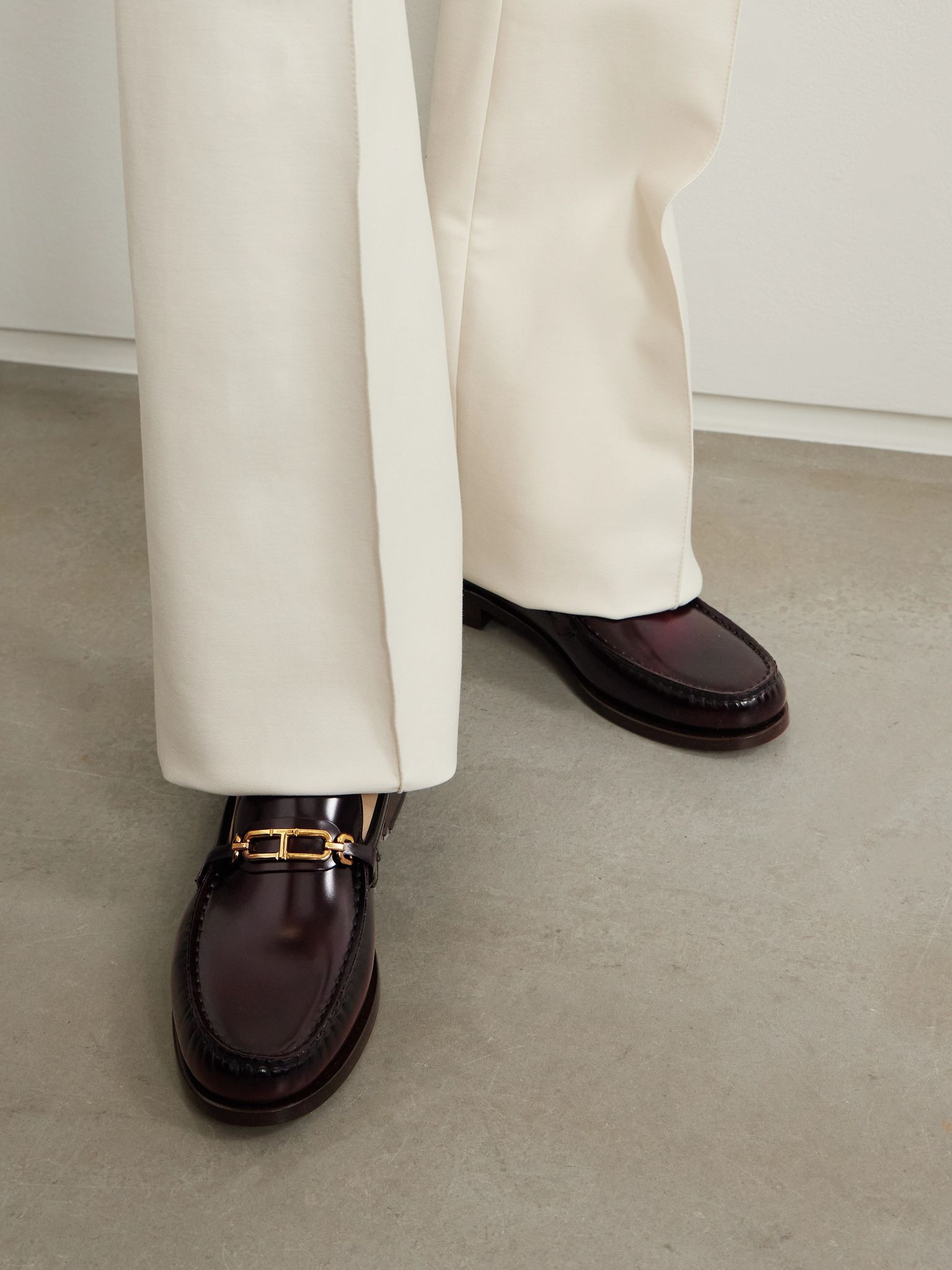 Embellished leather loafers Burgundy - 2