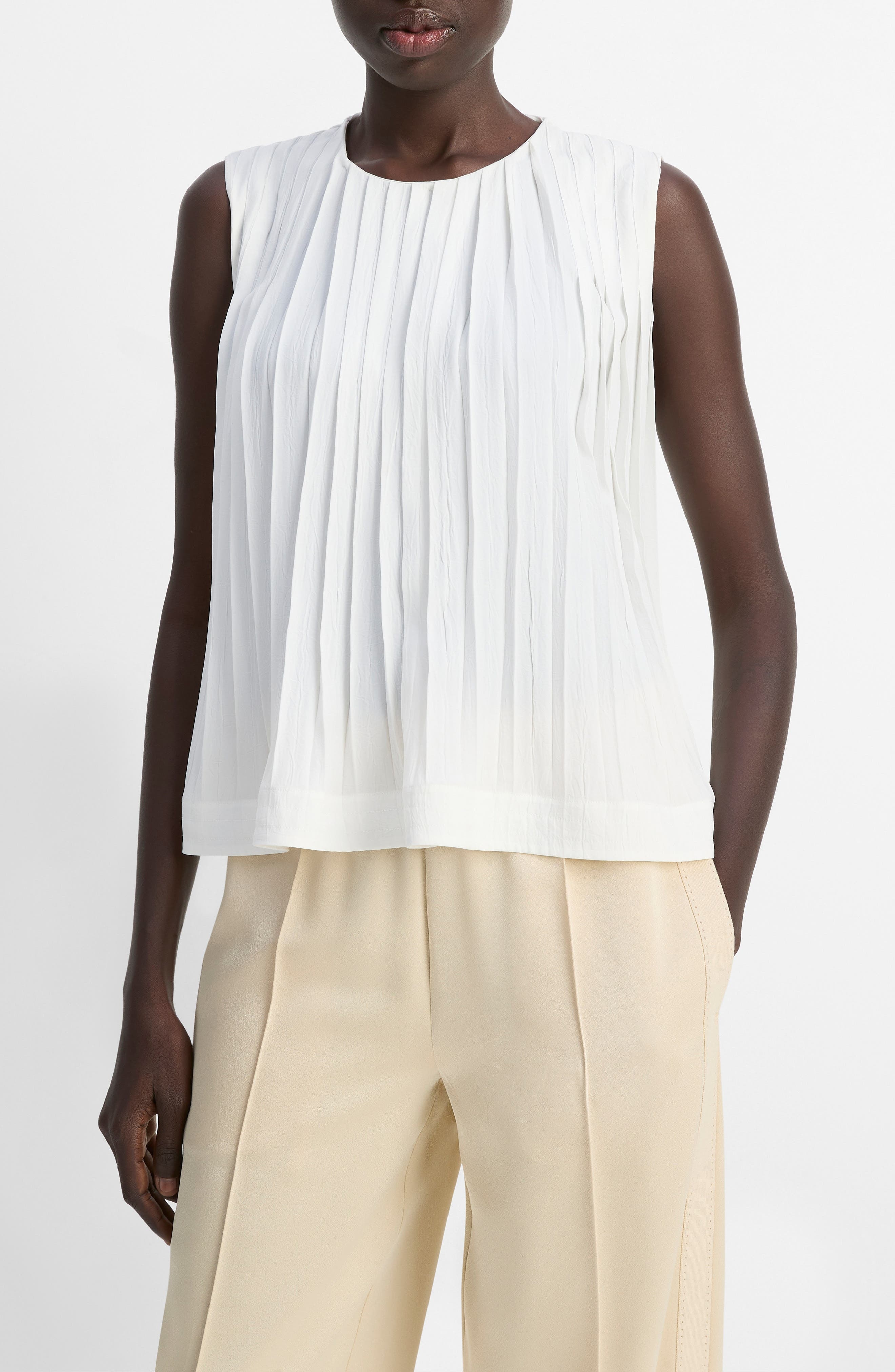 Vince Pleated Sleeveless A-Line Top in Off White at Nordstrom - 1