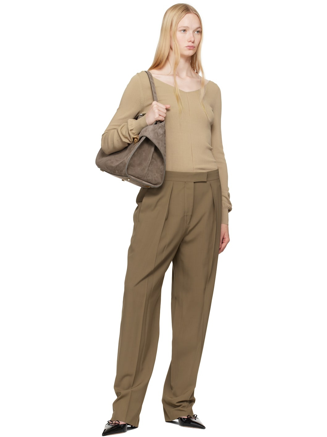 Taupe Inverted Pleats Trousers - 4