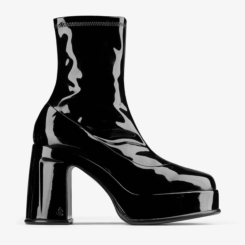 Hadi Ankle Boot 100 Black Stretch Patent Fabric Ankle Boots 1