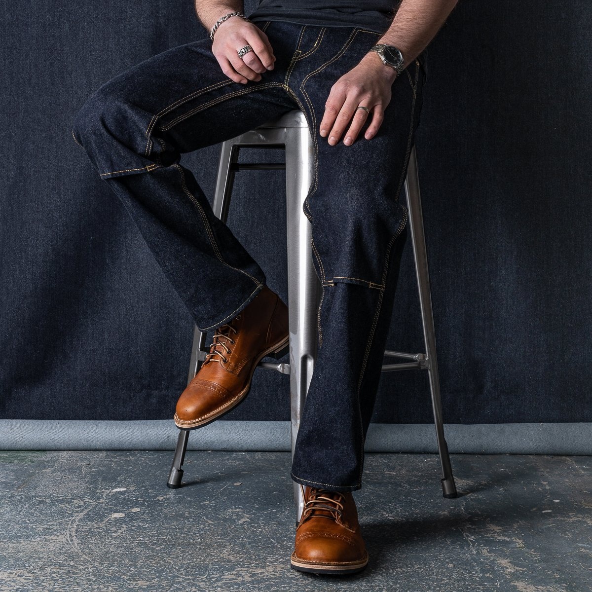 IH-828-IND 14oz Selvedge Double Knee Work Pants - Indigo - 4