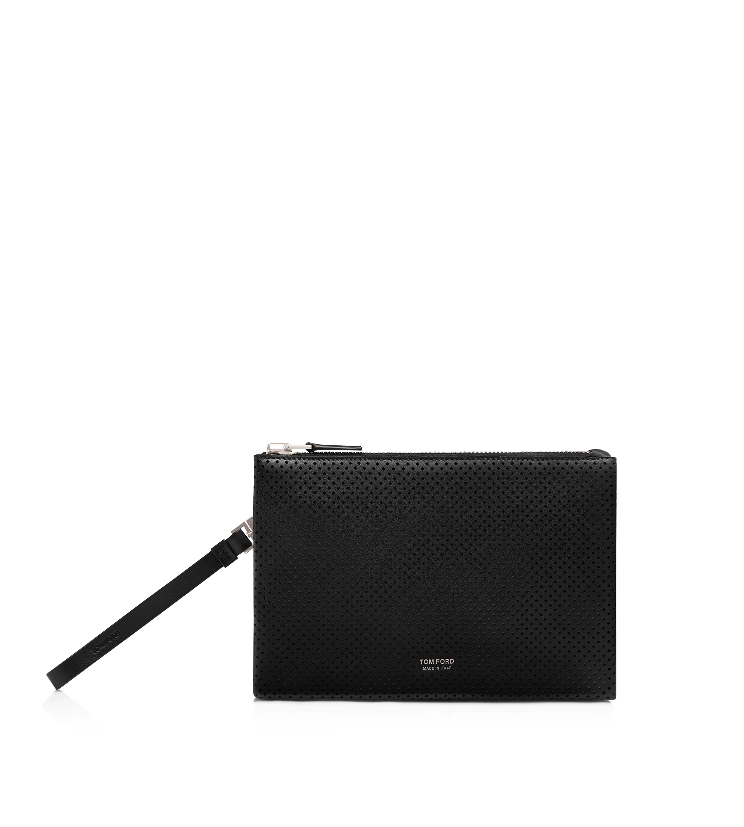 PERFORATED LEATHER MINIMAL SLIM POUCH WITH WRISTLET - 1