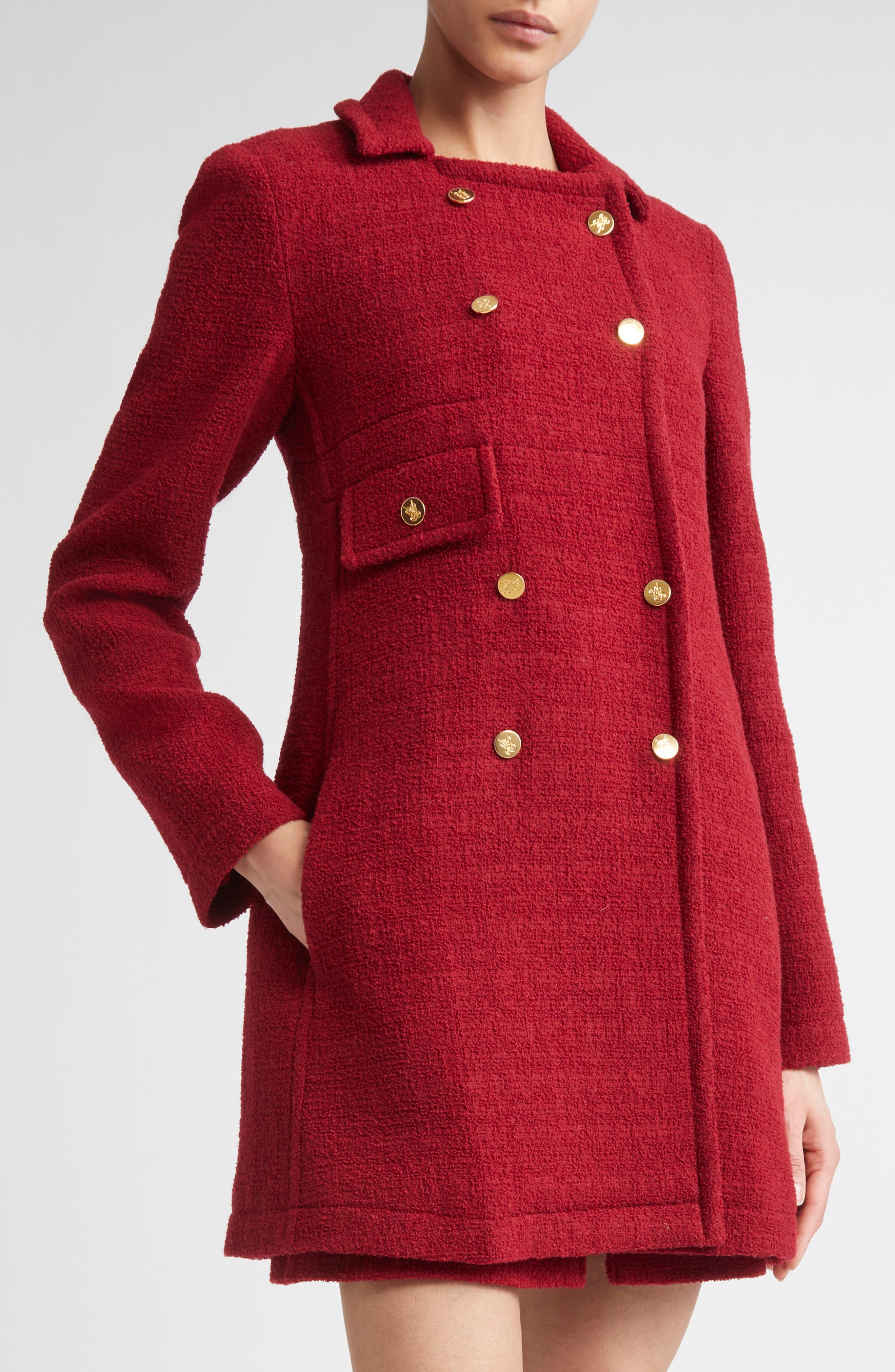 Giambattista Valli Double Breasted Wool Blend Bouclé Jacket in Titan Red at Nordstrom - 5