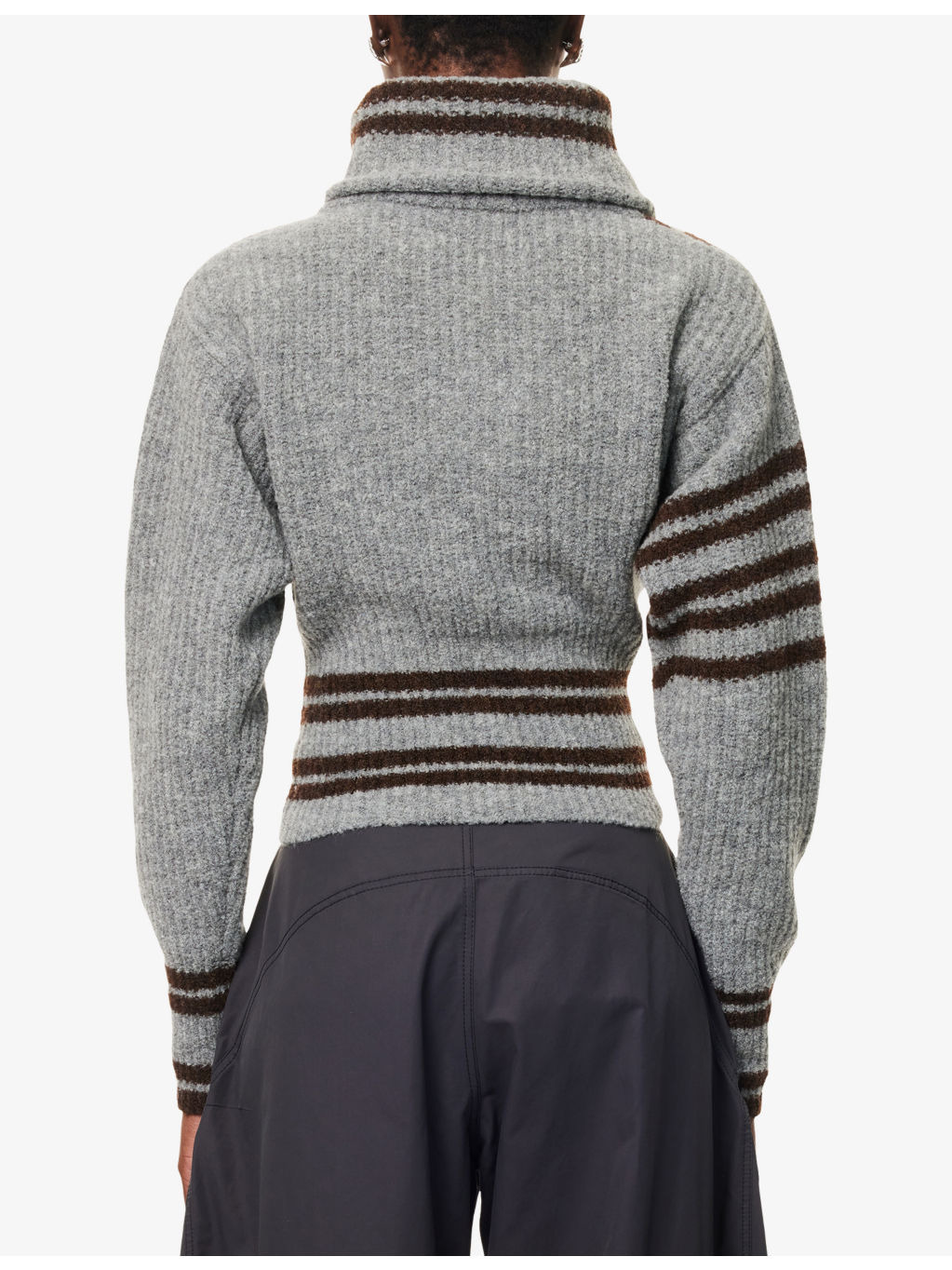 Asymmetric High-Neck Knitted Cardigan - 4