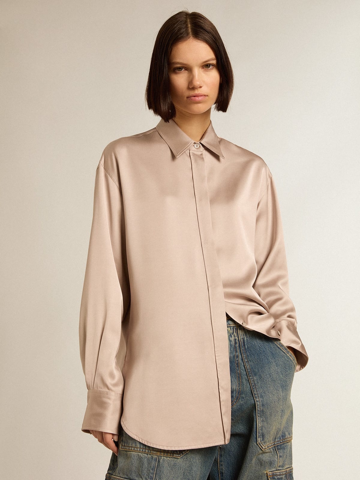 Boyfriend shirt in powder-pink viscose - 2