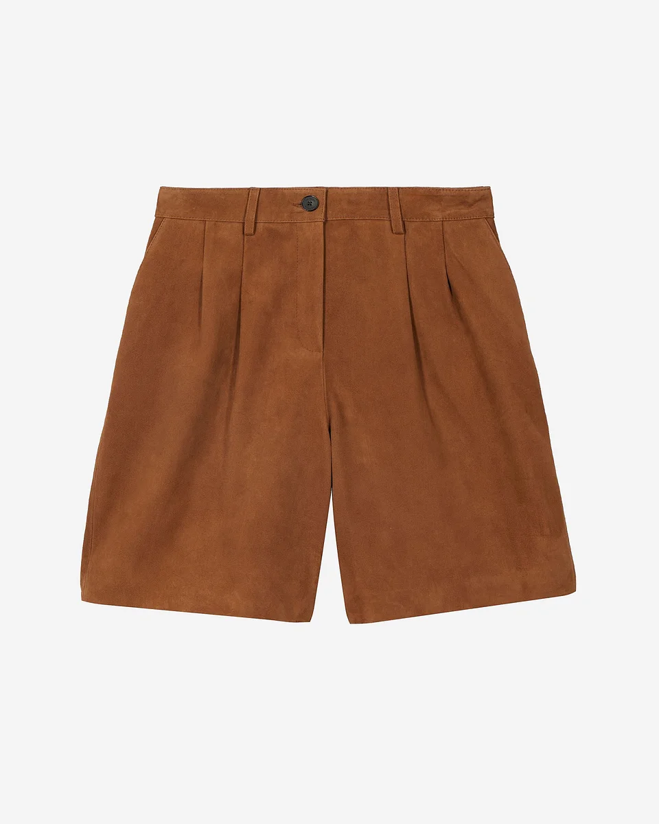 CAMEL SUEDE BERMUDA SHORTS WITH DARTS - 1