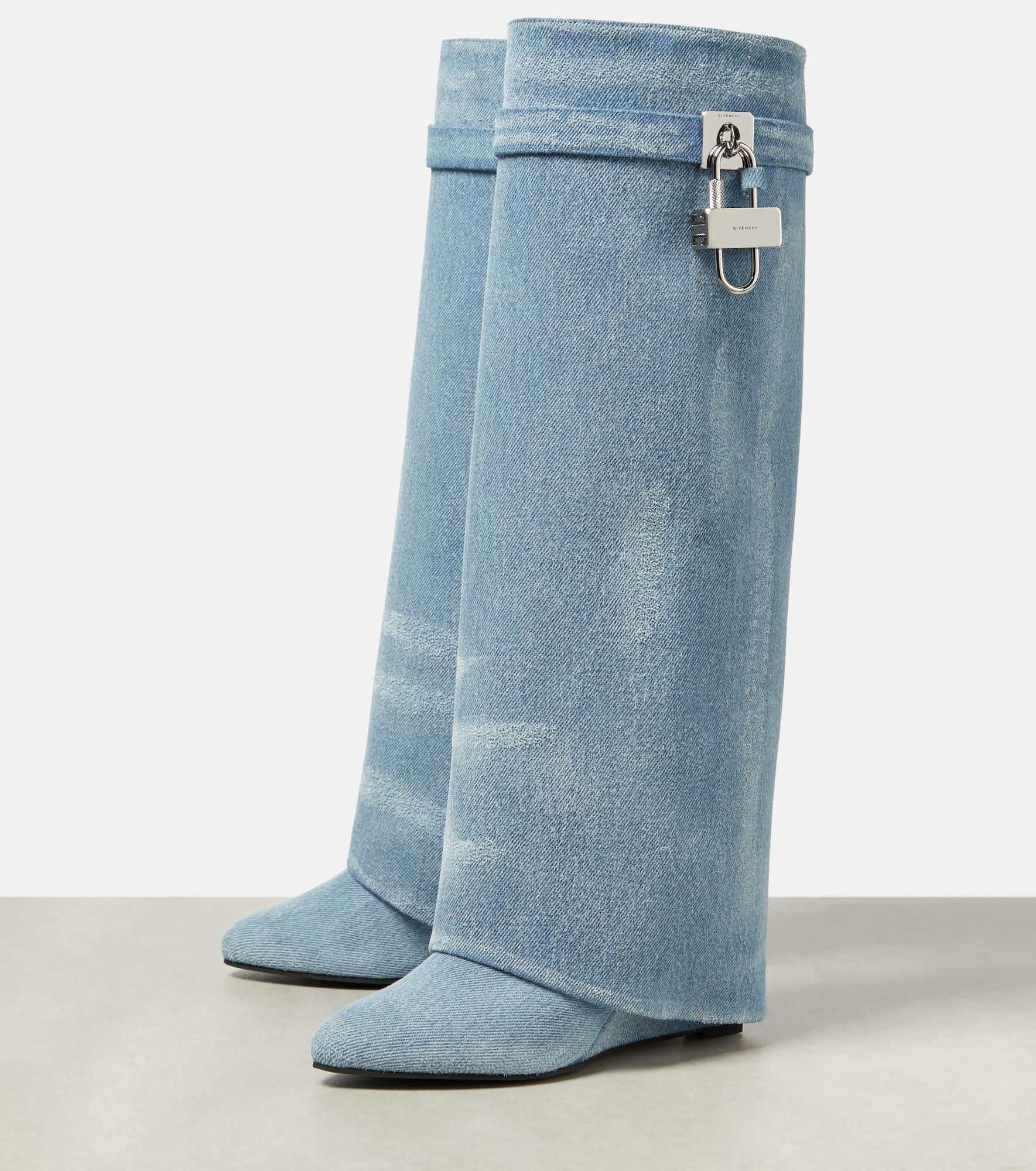 Shark Lock denim knee-high boots - 4