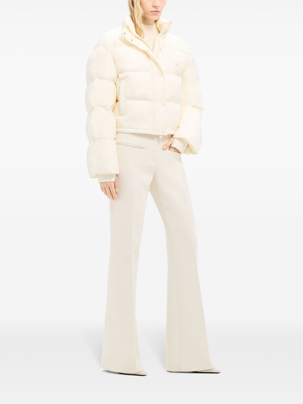 logo-embroidered cropped puffer jacket - 3