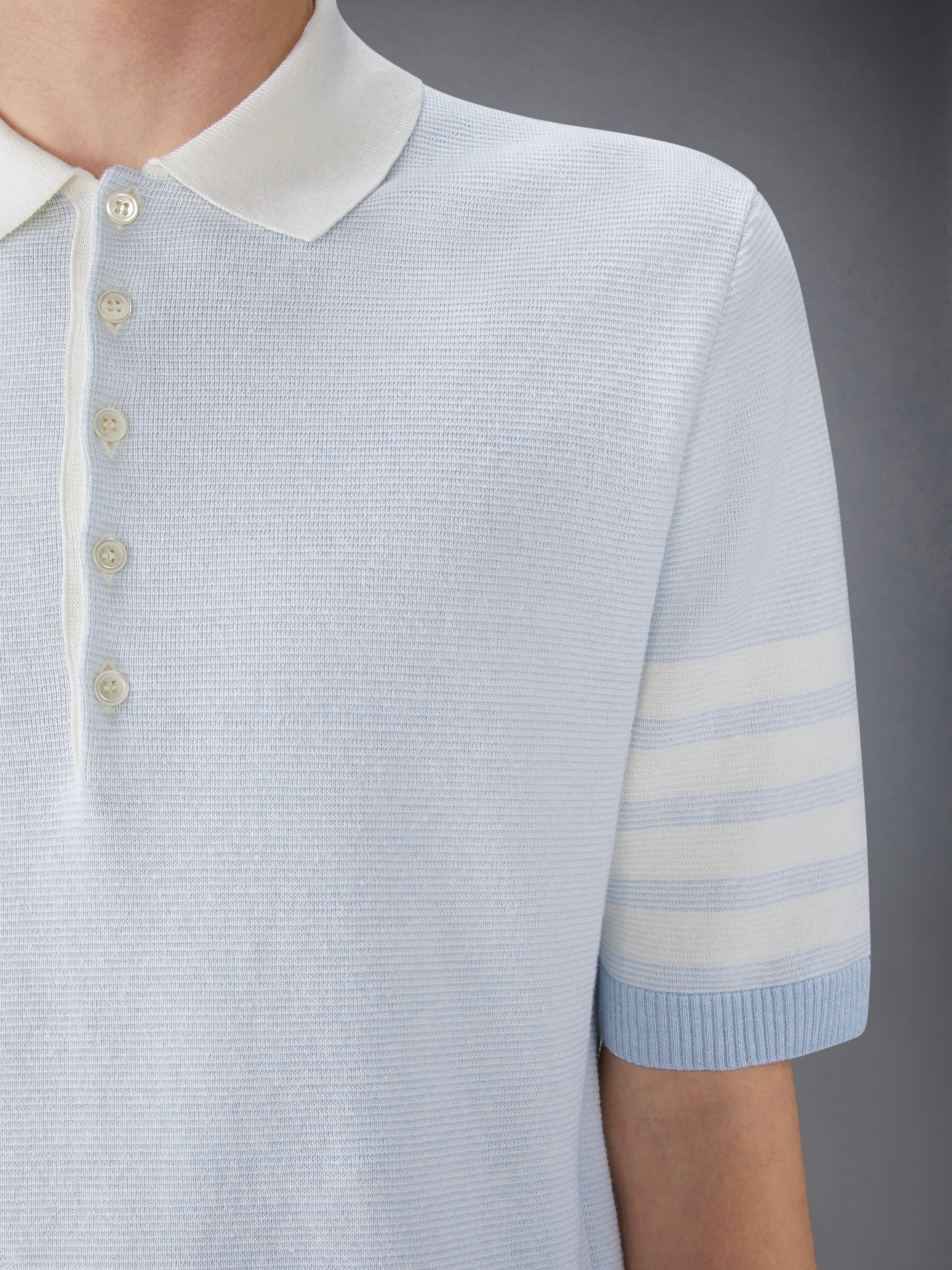 【THOM BROWNE】Stripe Collar Short Sleeve Polo Shirt Thom Browne Striped Cotton Polo Shirt | Saks Fifth Avenue