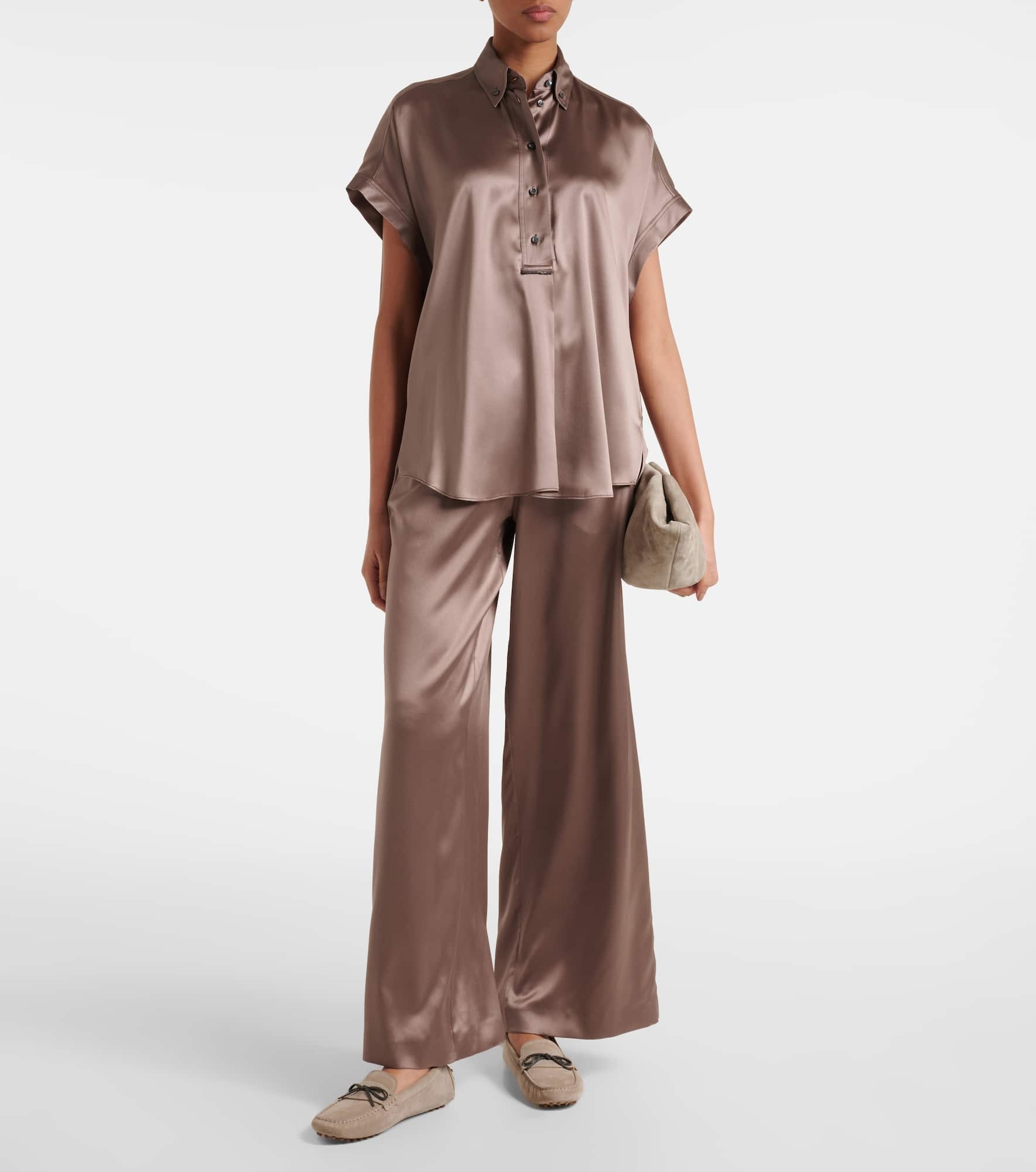 Silk-blend satin wide-leg pants - 2