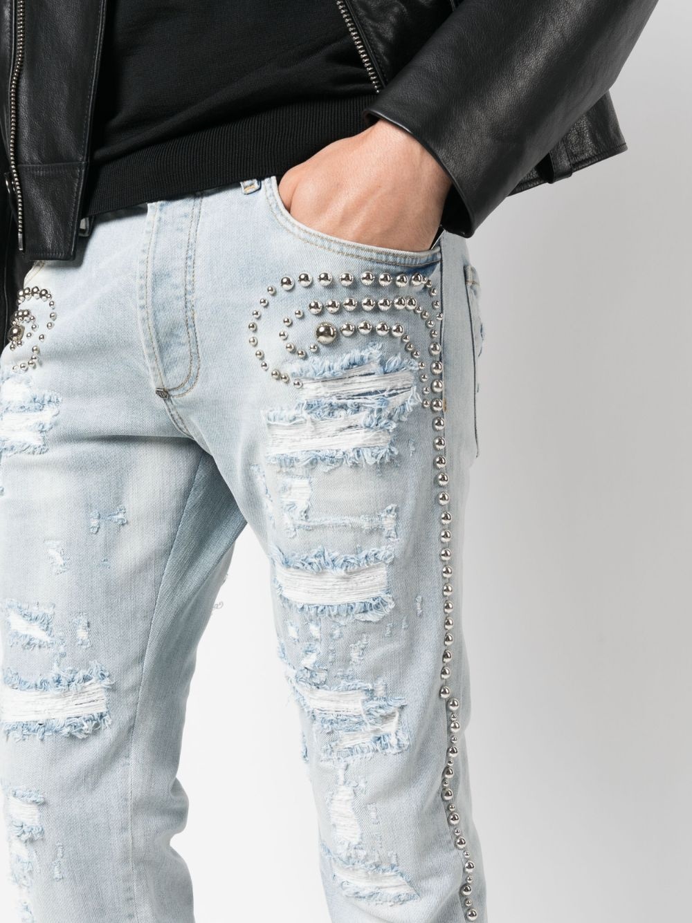 stud-embellished distressed jeans - 5
