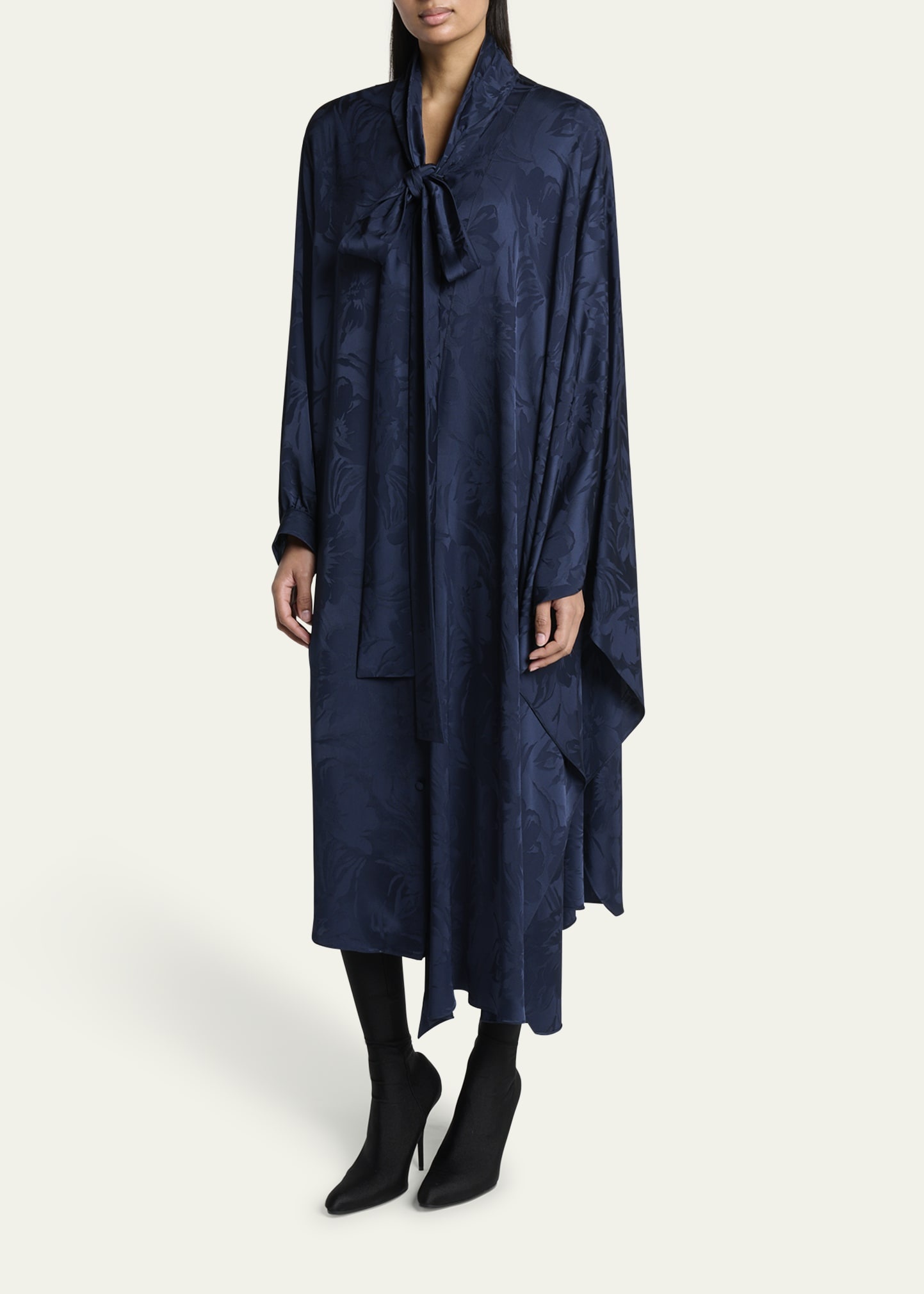 Floral Jacquard Long-Sleeve Maxi Scarf Dress - 4