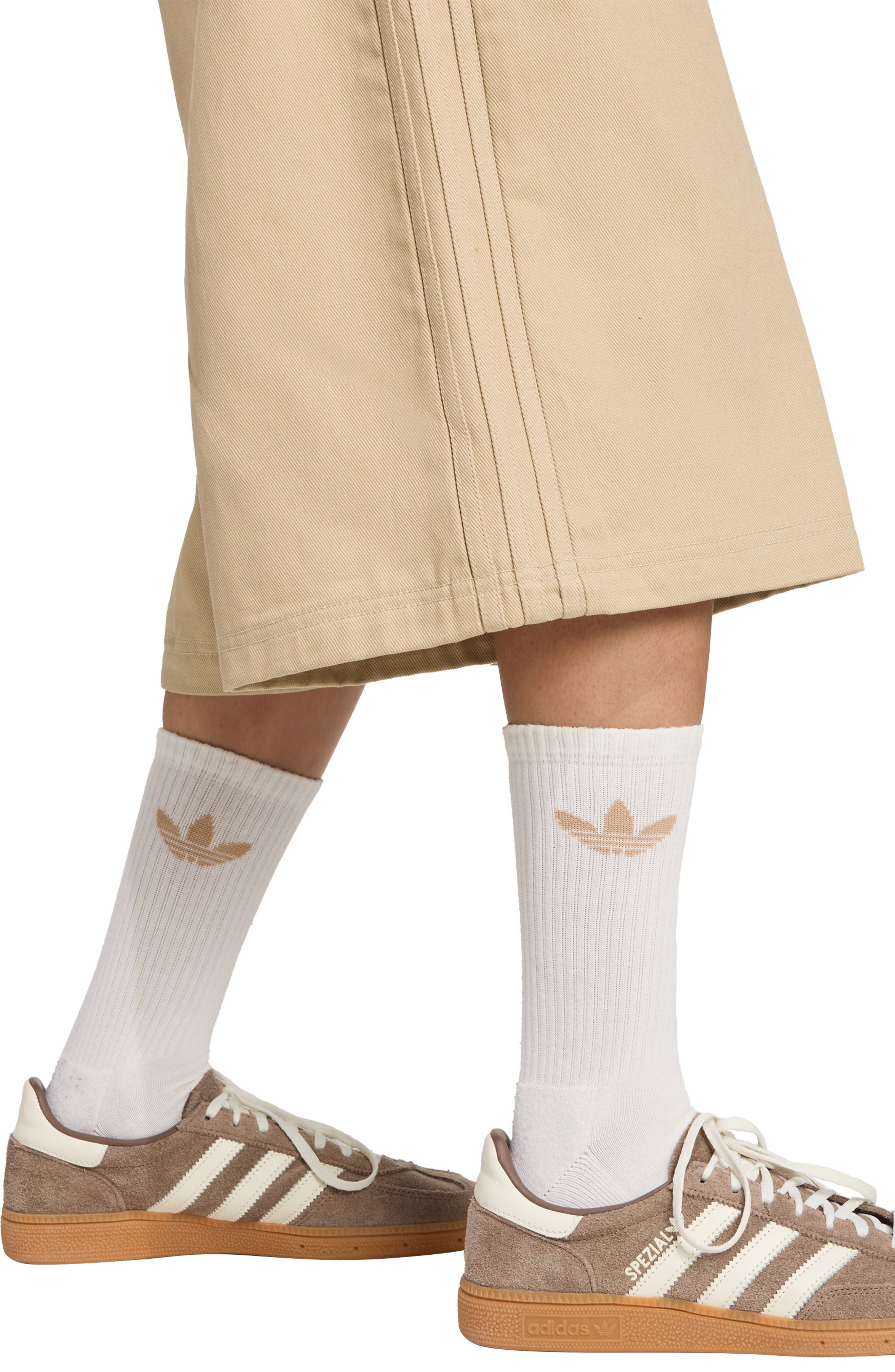 adidas Firebird Utility Denim Shorts in Stone Khaki at Nordstrom - 3