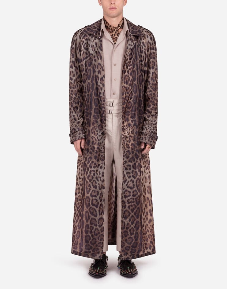 Single-breasted trench jacket in nylon with leopard print - 5