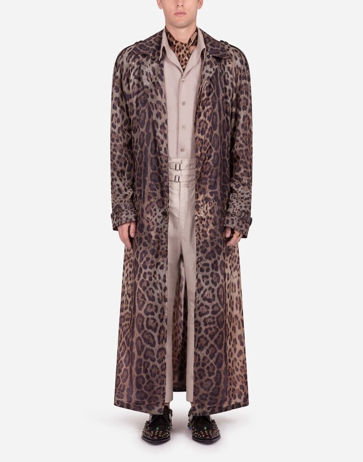 Single-breasted trench jacket in nylon with leopard print - 5