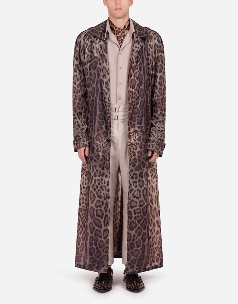 Dolce & Gabbana Single-breasted trench jacket in nylon with leopard print outlook