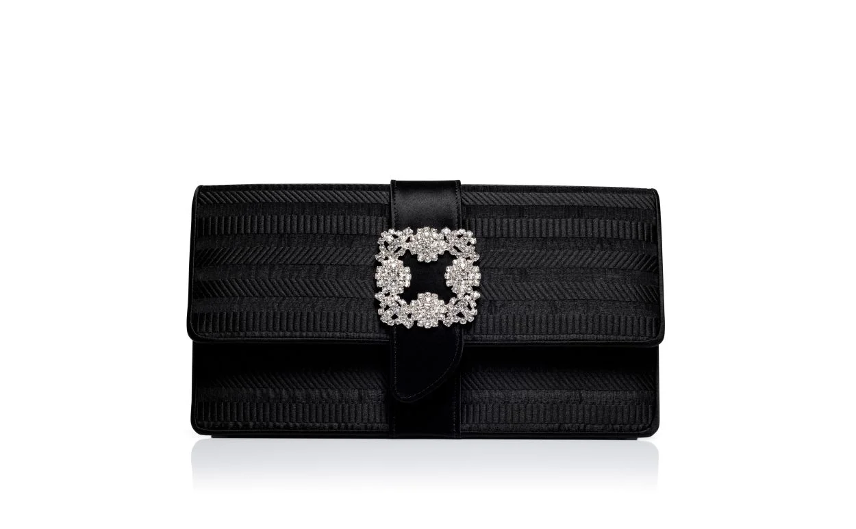 Black Organza Jewel Buckle Clutch - 1