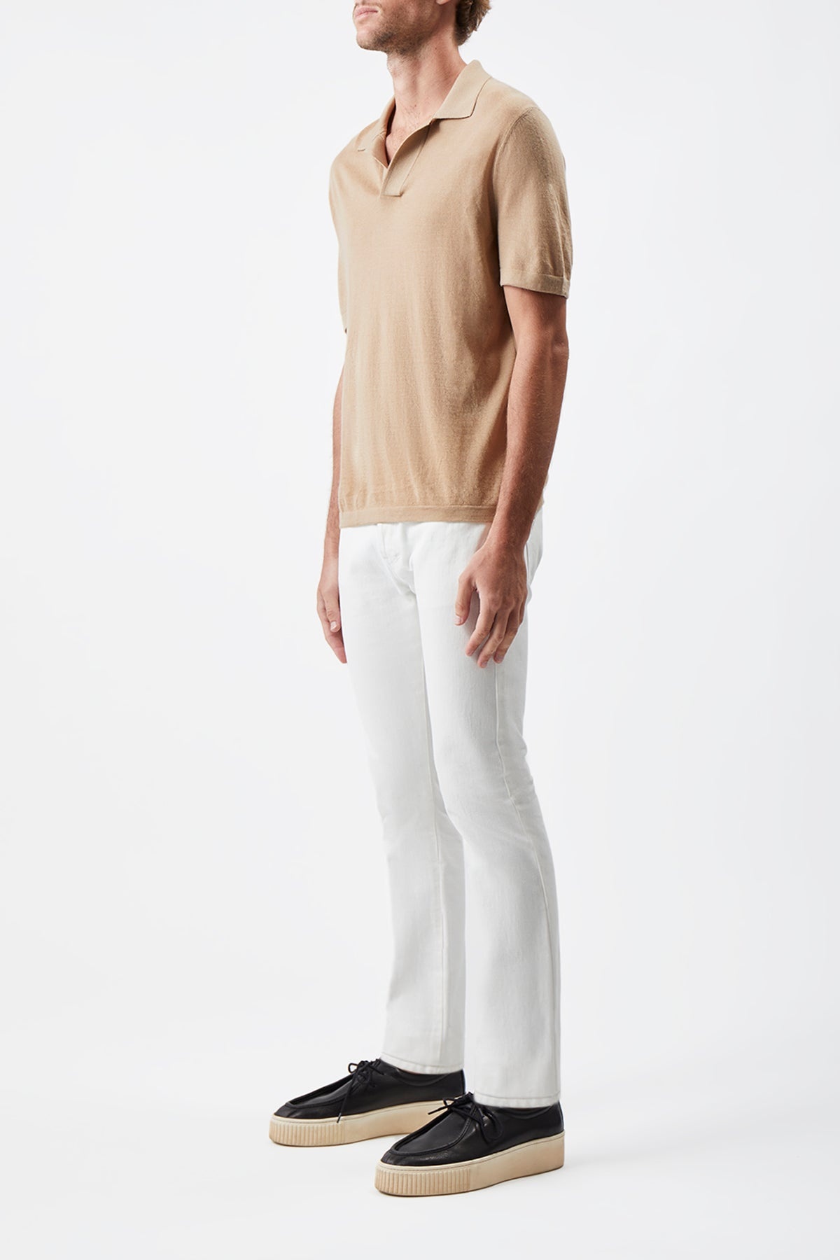 Stendhal Knit Short Sleeve Polo in Camel Cashmere - 3