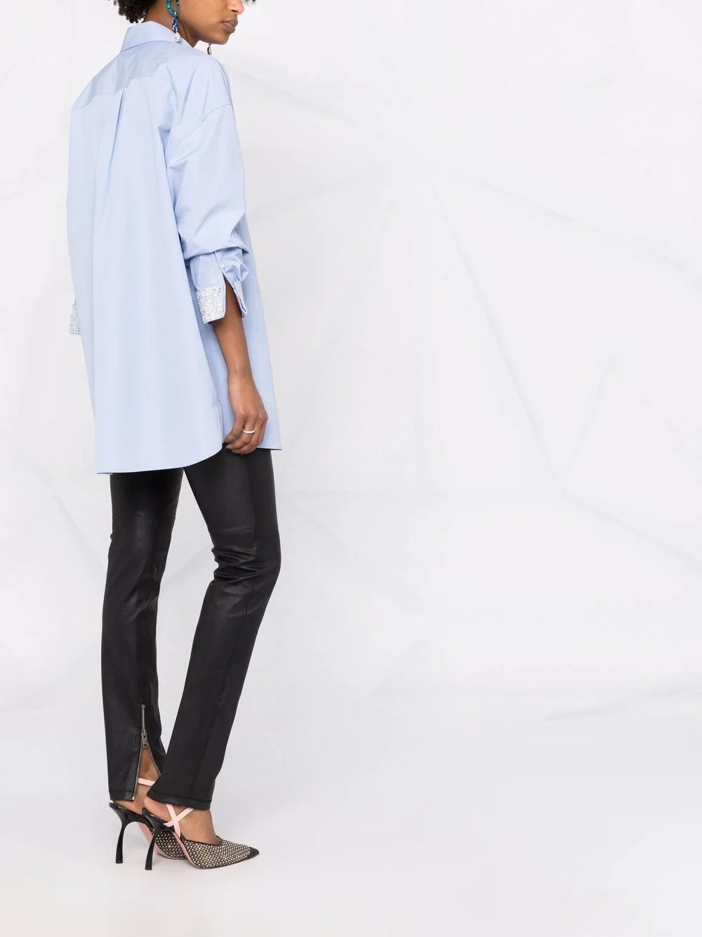 polished-finish zip-detail trousers - 6
