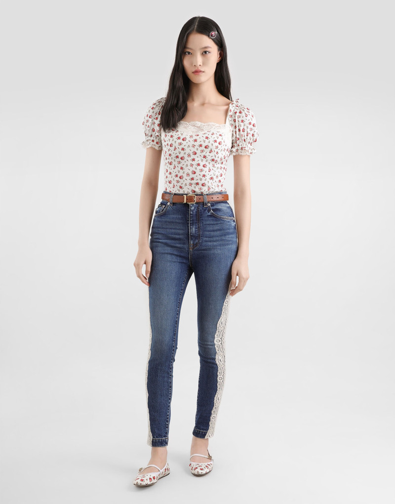 Dolce & Gabbana Small rose-print charmeuse top outlook
