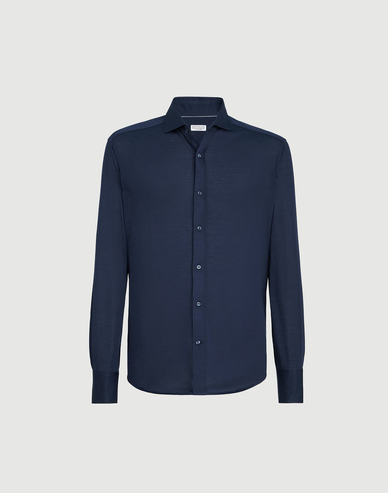 Silk and cotton jersey shirt with spread collar 1