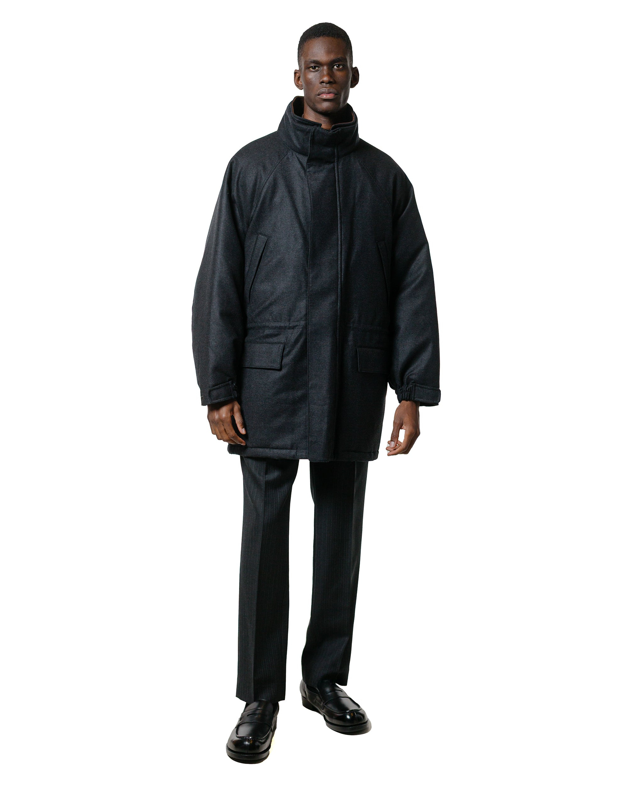 Wool Fulling Flannel Padded Over Blouson Top Charcoal - 3