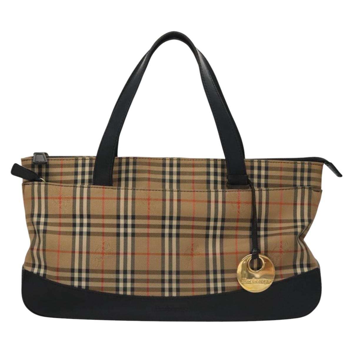Burberry Nova Check Hand Bag Canvas Leather Beige Black Gold - 2