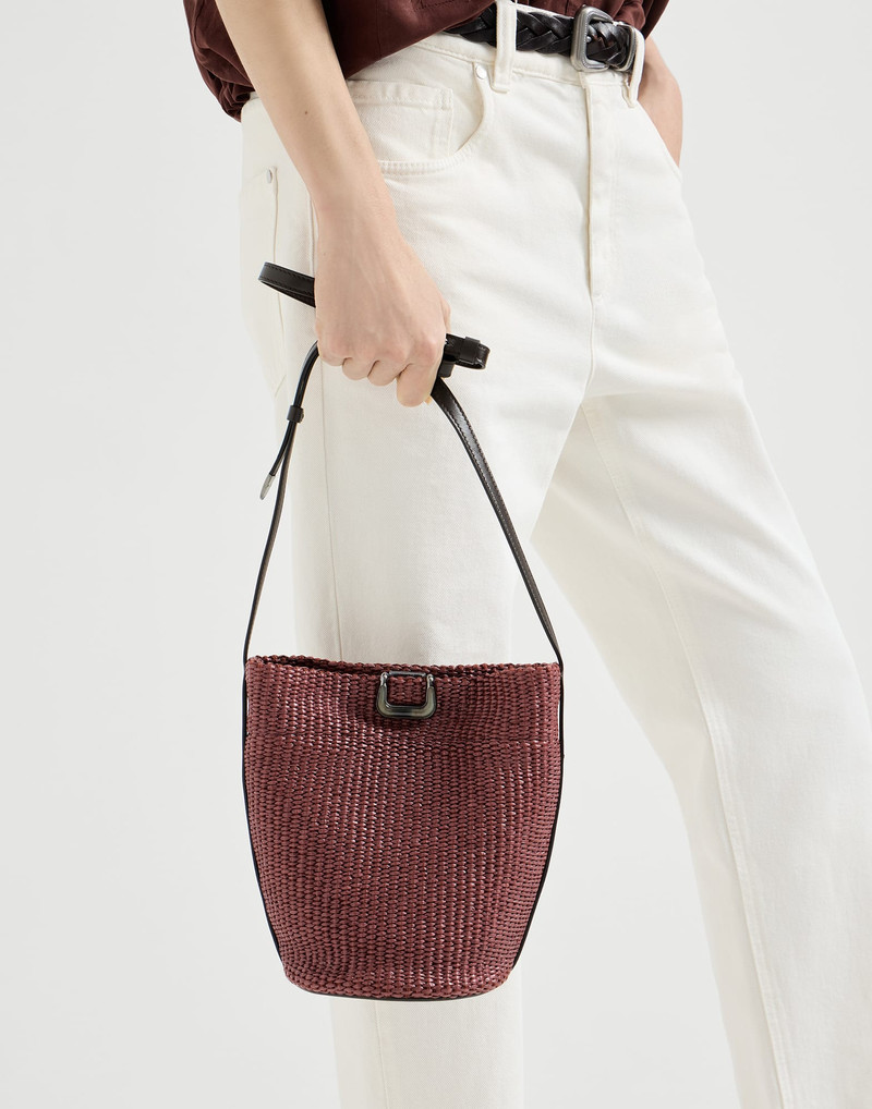 Sartorial small bucket bag in techno raffia 4
