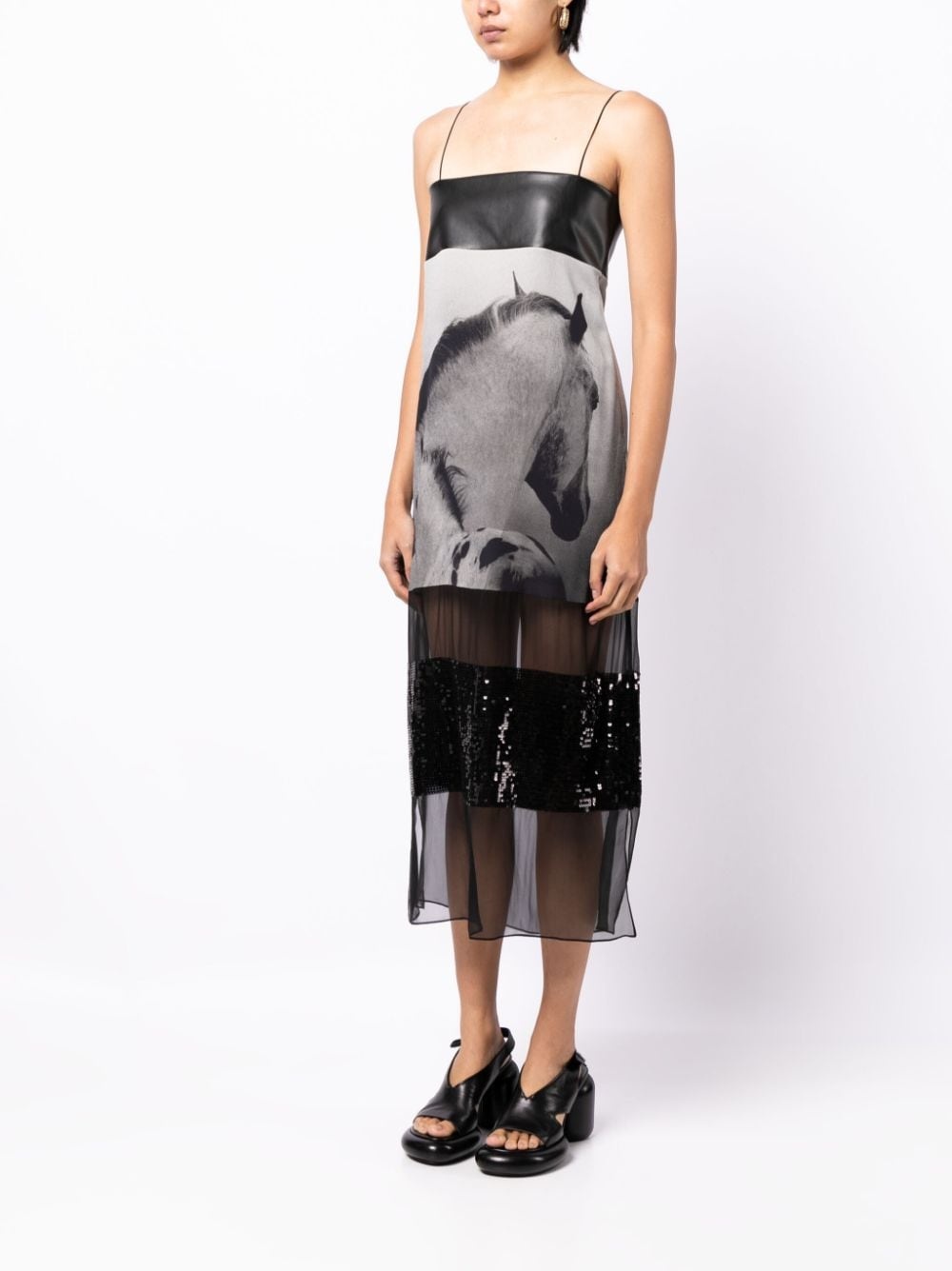 horse-print silk midi dress - 3